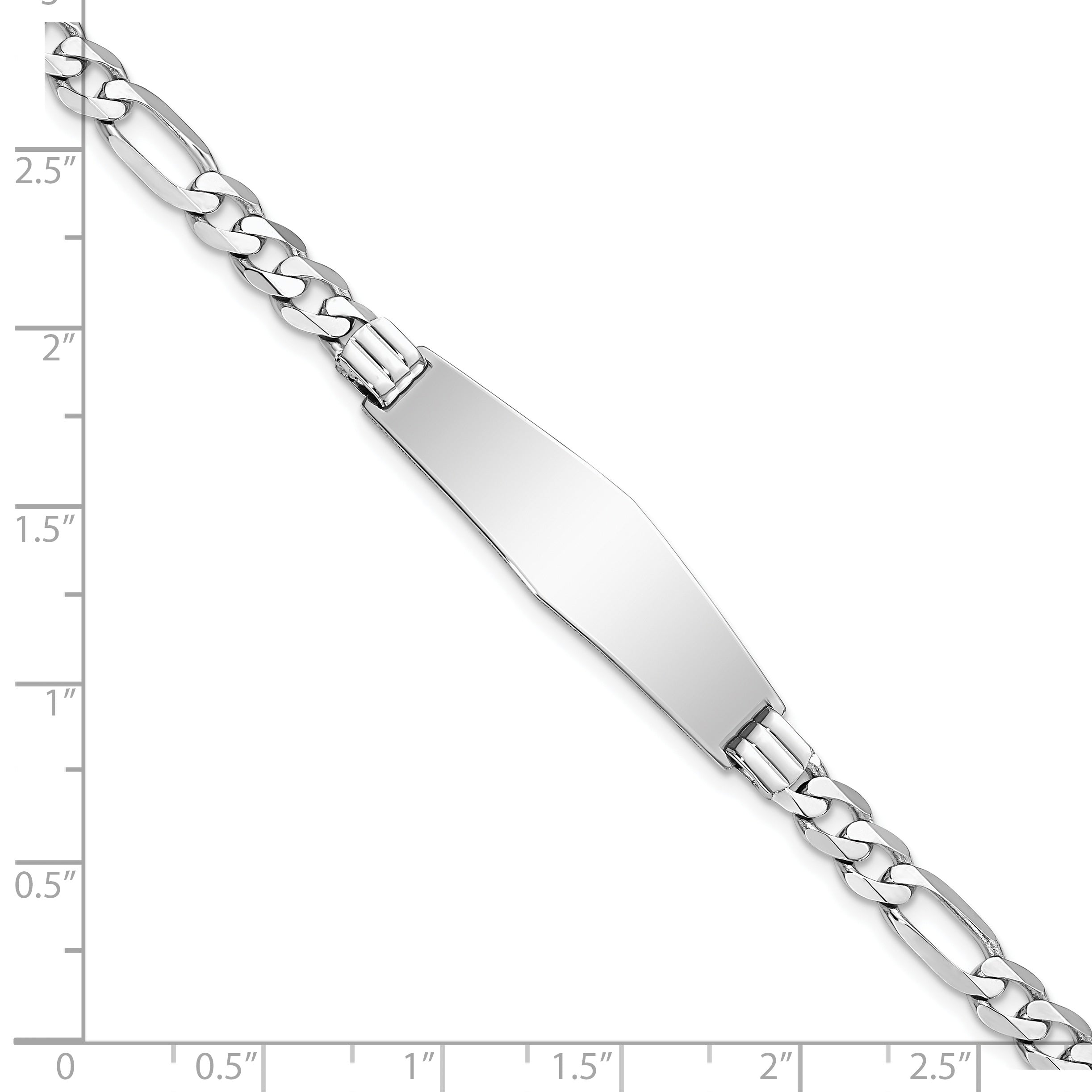 7 Inch 14K Wg Figaro Link Soft Diamond Shape Id Bracelet