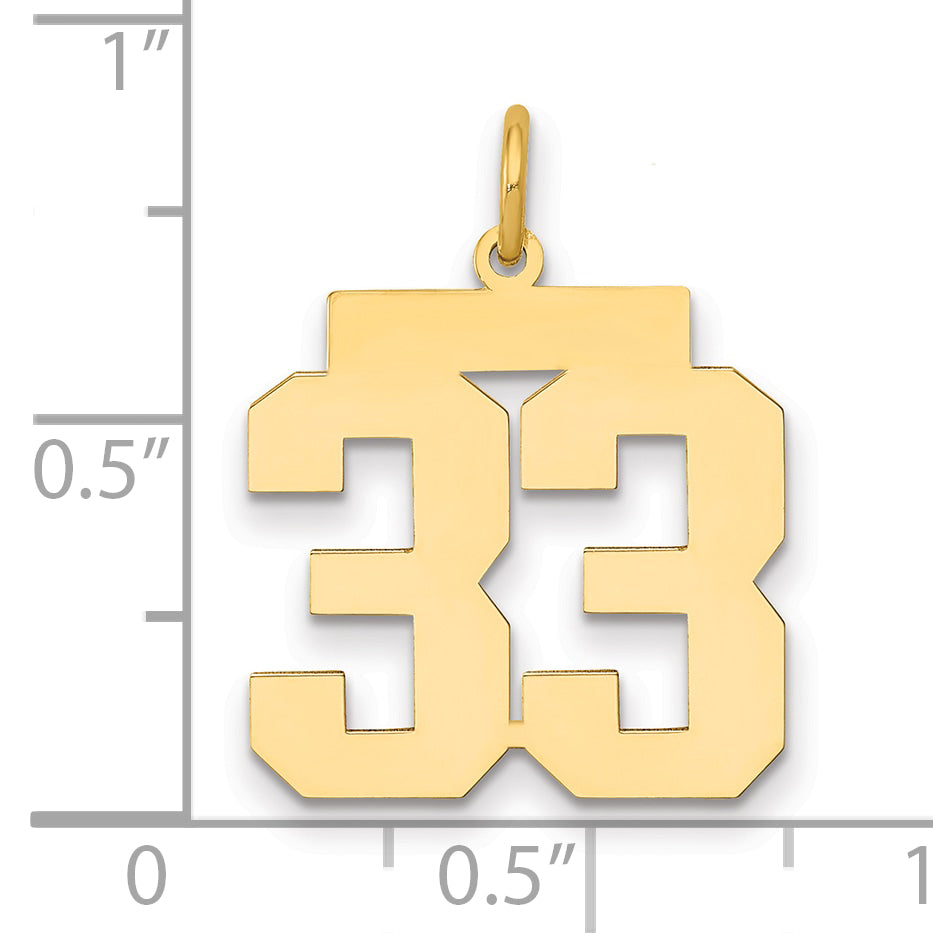 14K Yellow Gold Medium Polished Number 33 Charm