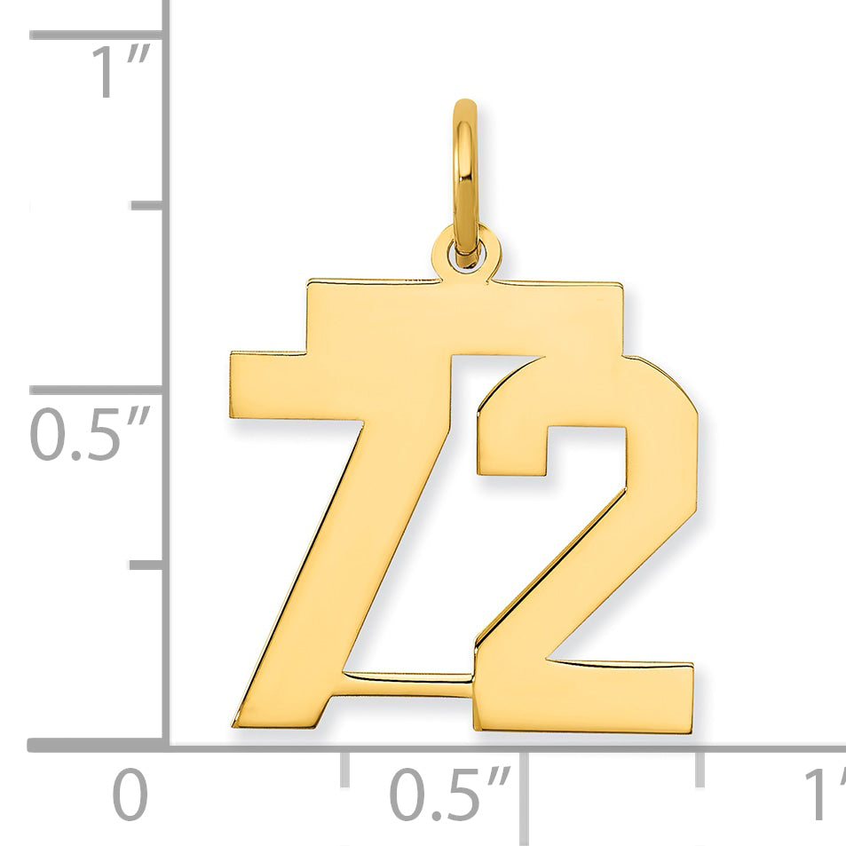 14K Yellow Gold Medium Polished Number 72 Charm