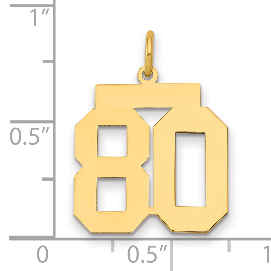 14K Yellow Gold Medium Polished Number 80 Charm