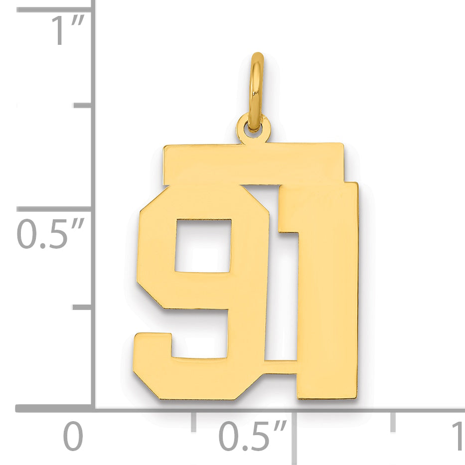 14K Yellow Gold Medium Polished Number 91 Charm