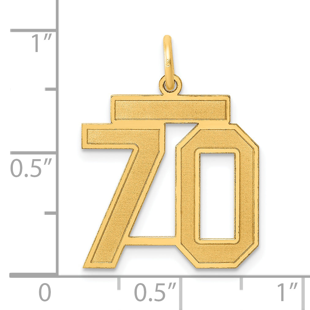 14K Yellow Gold Medium Satin Number 70 Charm