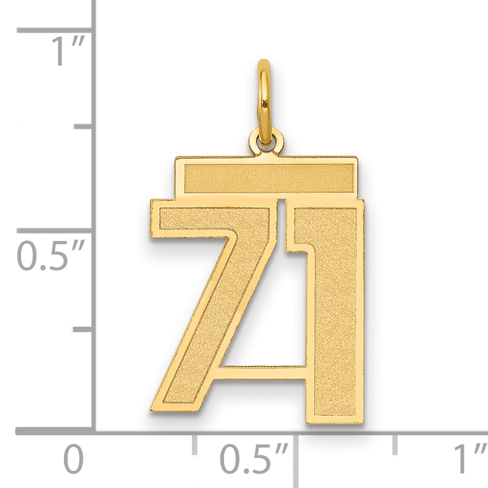 14K Yellow Gold Medium Satin Number 71 Charm