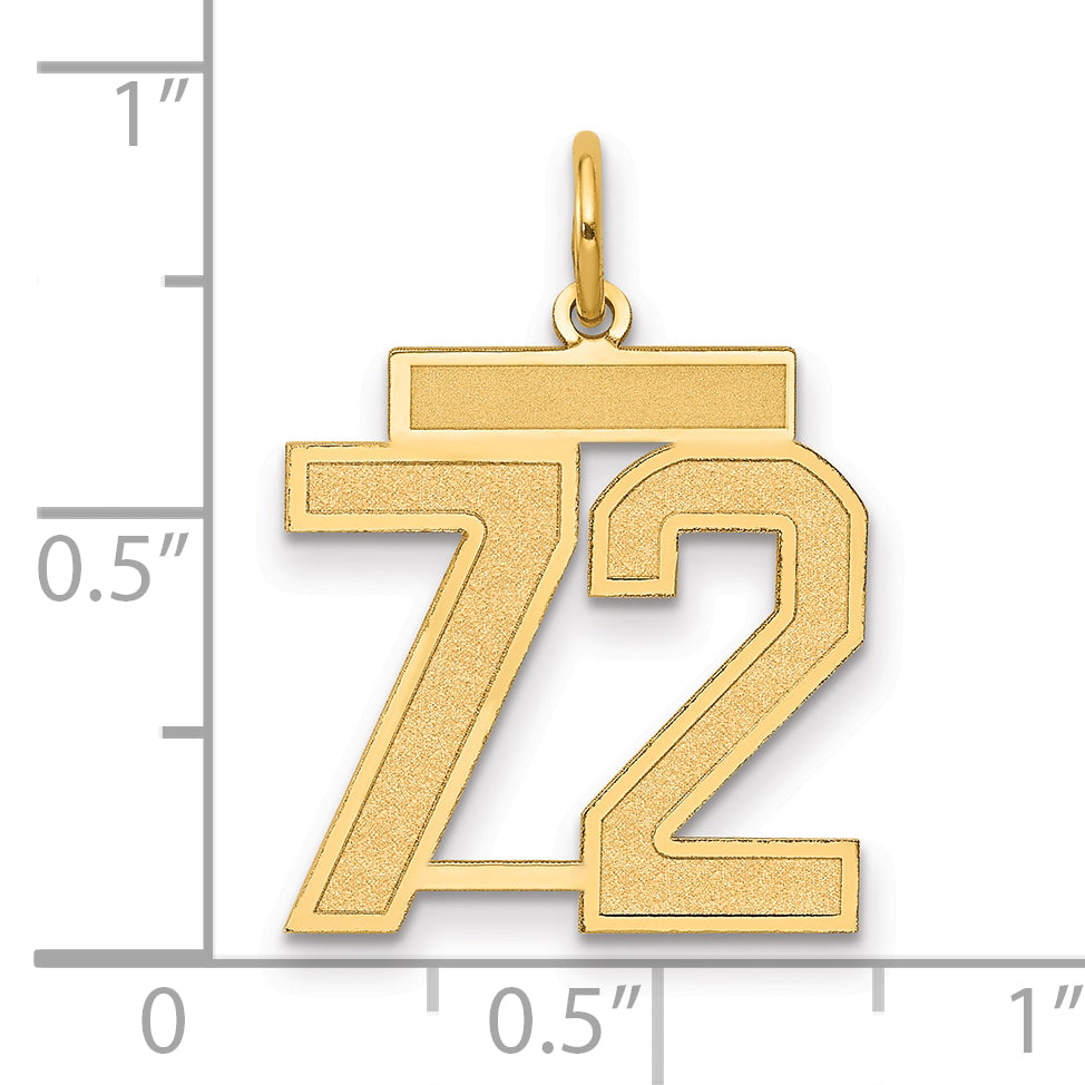 14K Yellow Gold Medium Satin Number 72 Charm