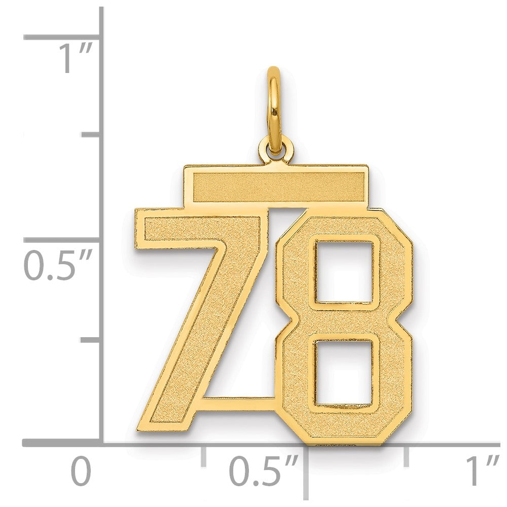 14K Yellow Gold Medium Satin Number 78 Charm