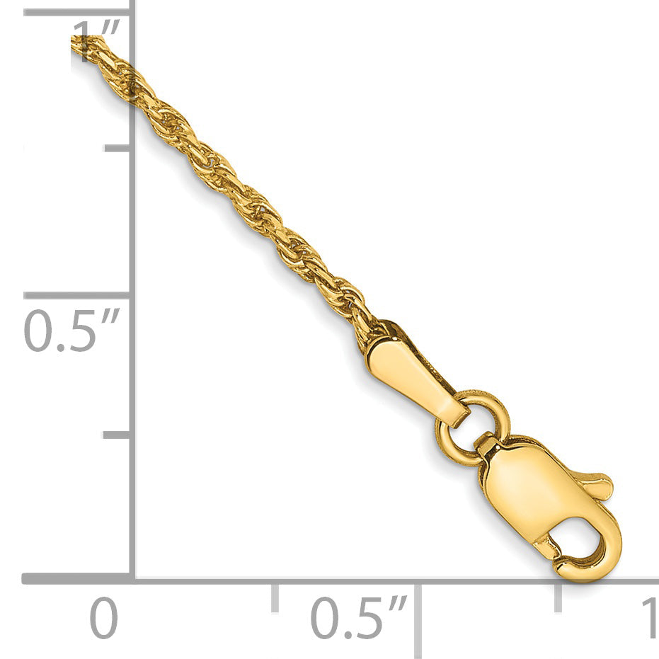 14K Yellow Gold 6 Inch 1.3mm Diamond Cut Solid Machine Made Rope With Lobster Clasp Chain Bracelet