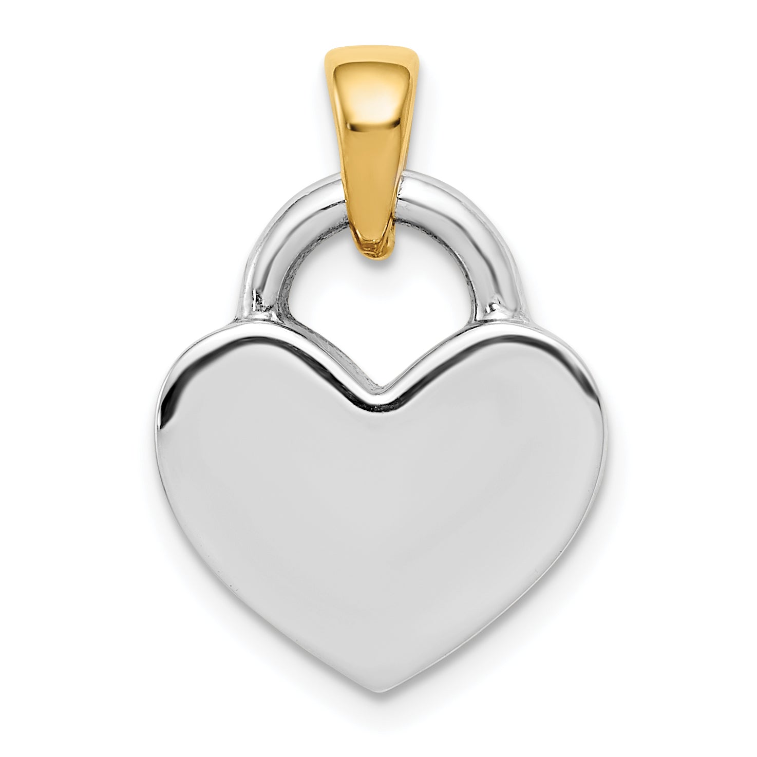 14K Yellow & Rhodium Hollow Polished 3D Reversible Heart Charm