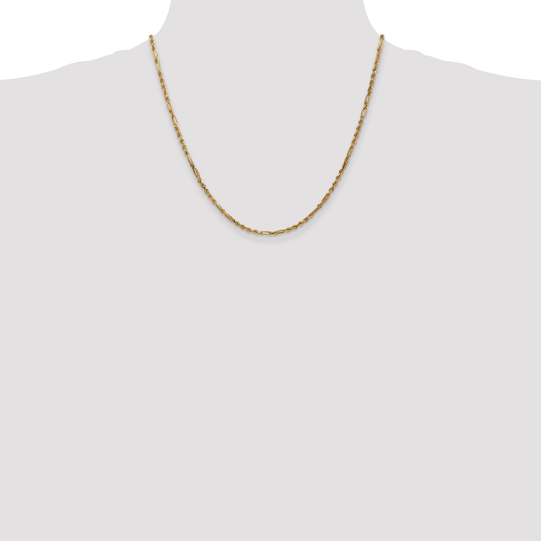 14K Yellow Gold 20 Inch 2.5mm Diamond-Cut Milano Rope With Lobster Clasp Chain Necklace