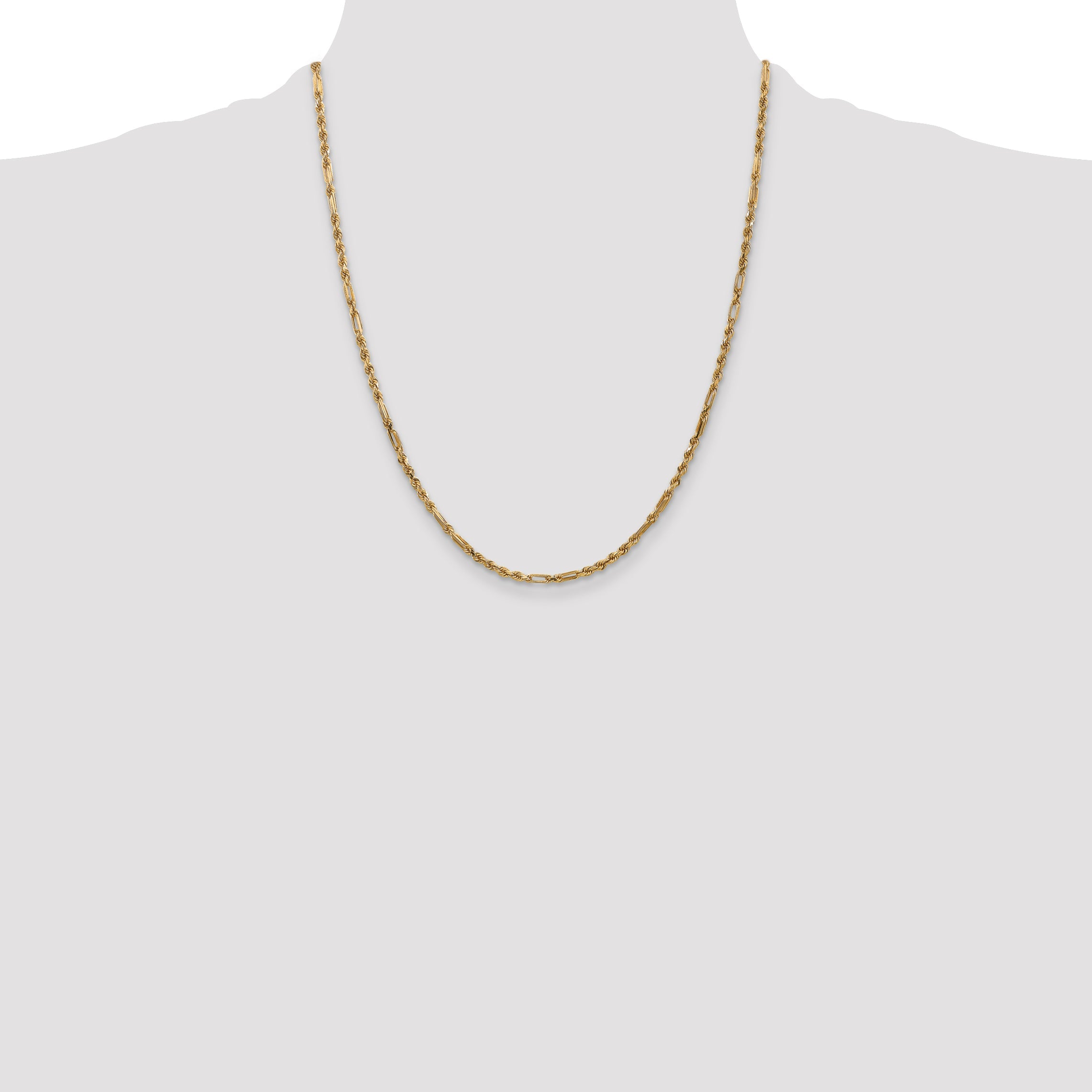14K Yellow Gold 22 Inch 2.5mm Diamond-Cut Milano Rope With Lobster Clasp Chain Necklace