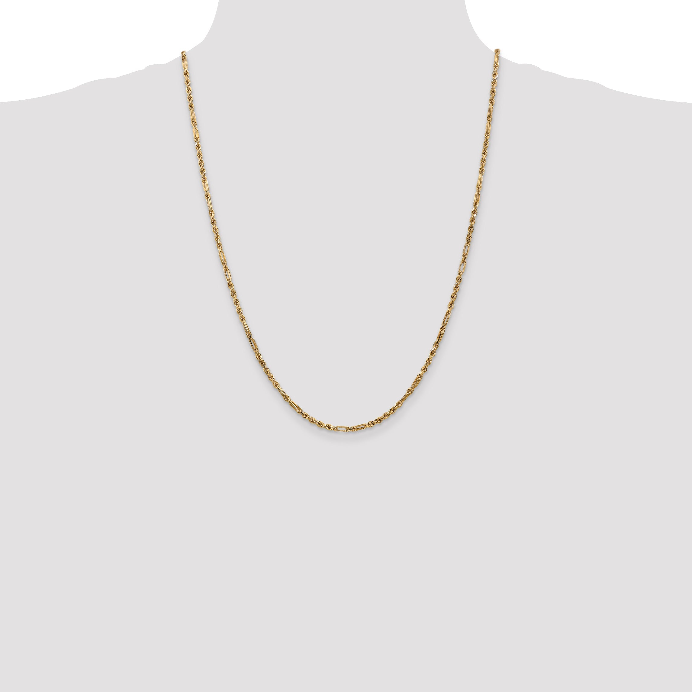 14K Yellow Gold 24 Inch 2.5mm Diamond-Cut Milano Rope With Lobster Clasp Chain Necklace