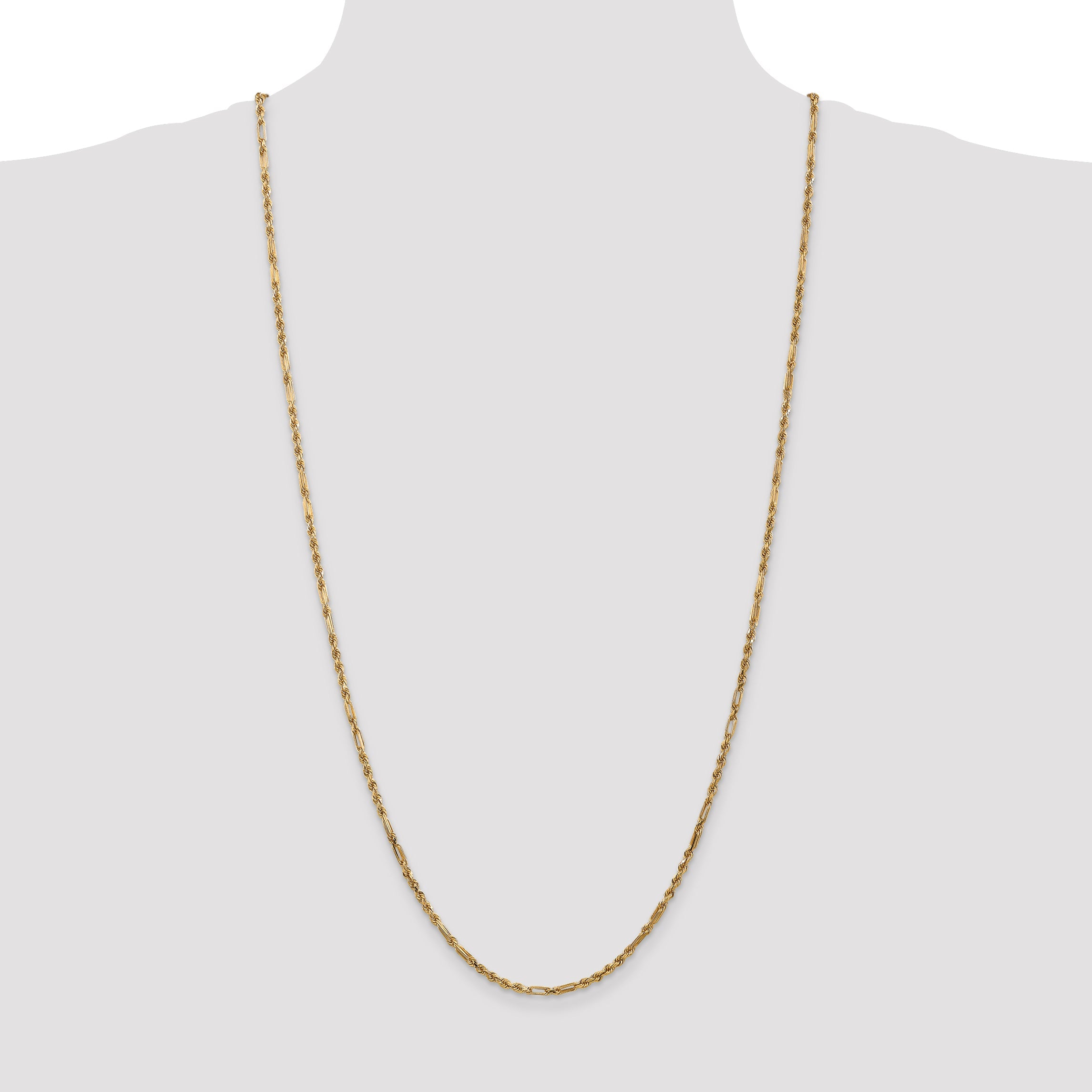 14K Yellow Gold 30 Inch 2.5mm Diamond-Cut Milano Rope With Lobster Clasp Chain Necklace