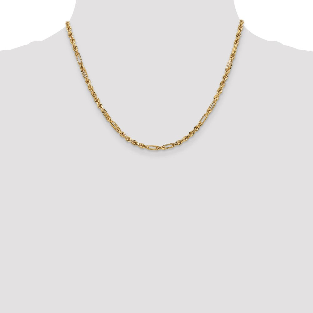 14K Yellow Gold 18 Inch 3mm Diamond-Cut Milano Rope With Lobster Clasp Chain Necklace