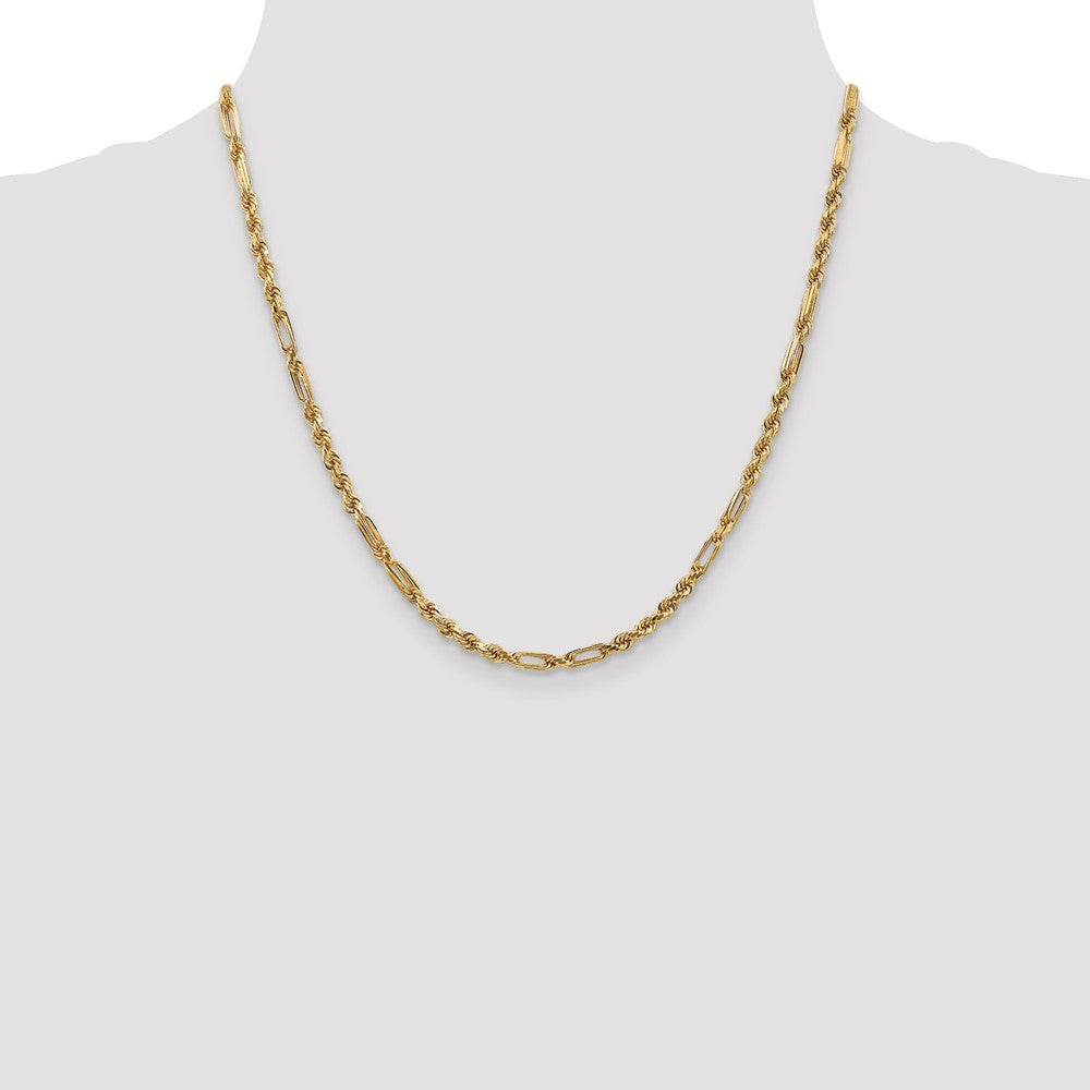 14K Yellow Gold 20 Inch 3mm Diamond-Cut Milano Rope With Lobster Clasp Chain Necklace