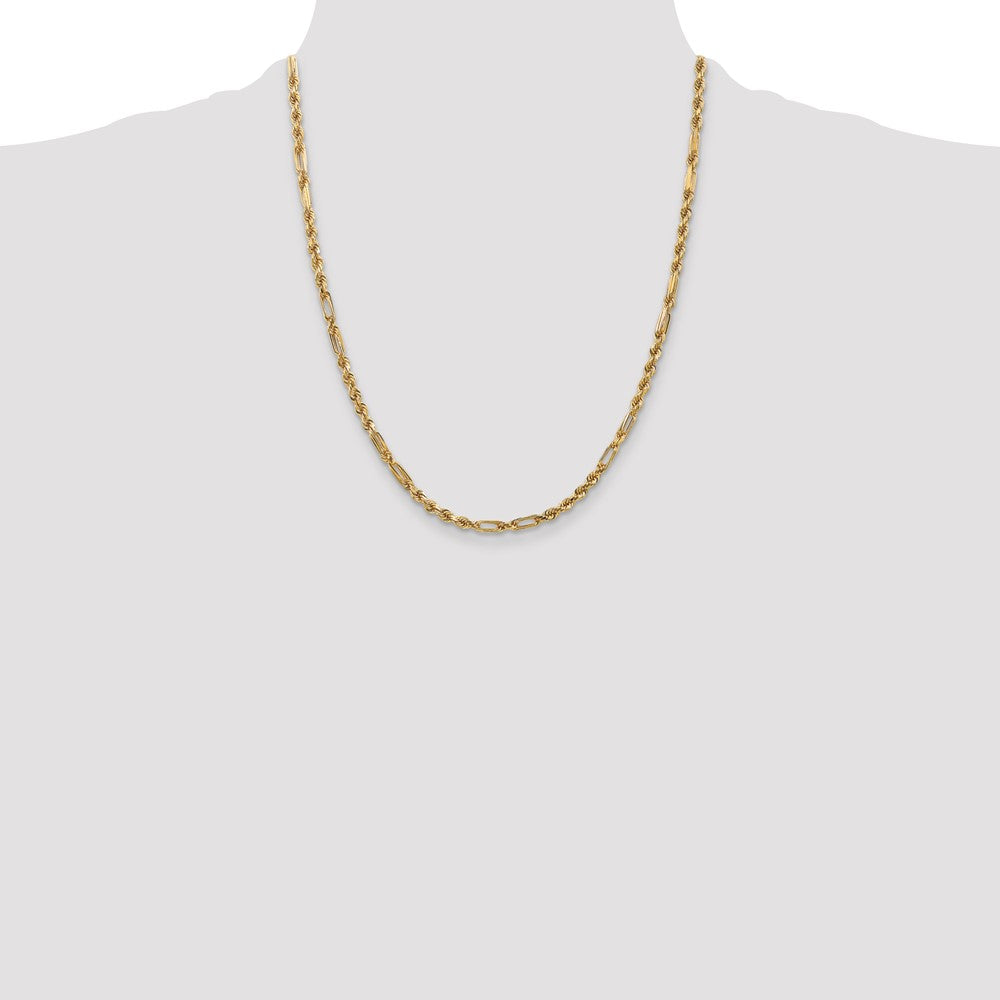 14K Yellow Gold 22 Inch 3mm Diamond-Cut Milano Rope With Lobster Clasp Chain Necklace