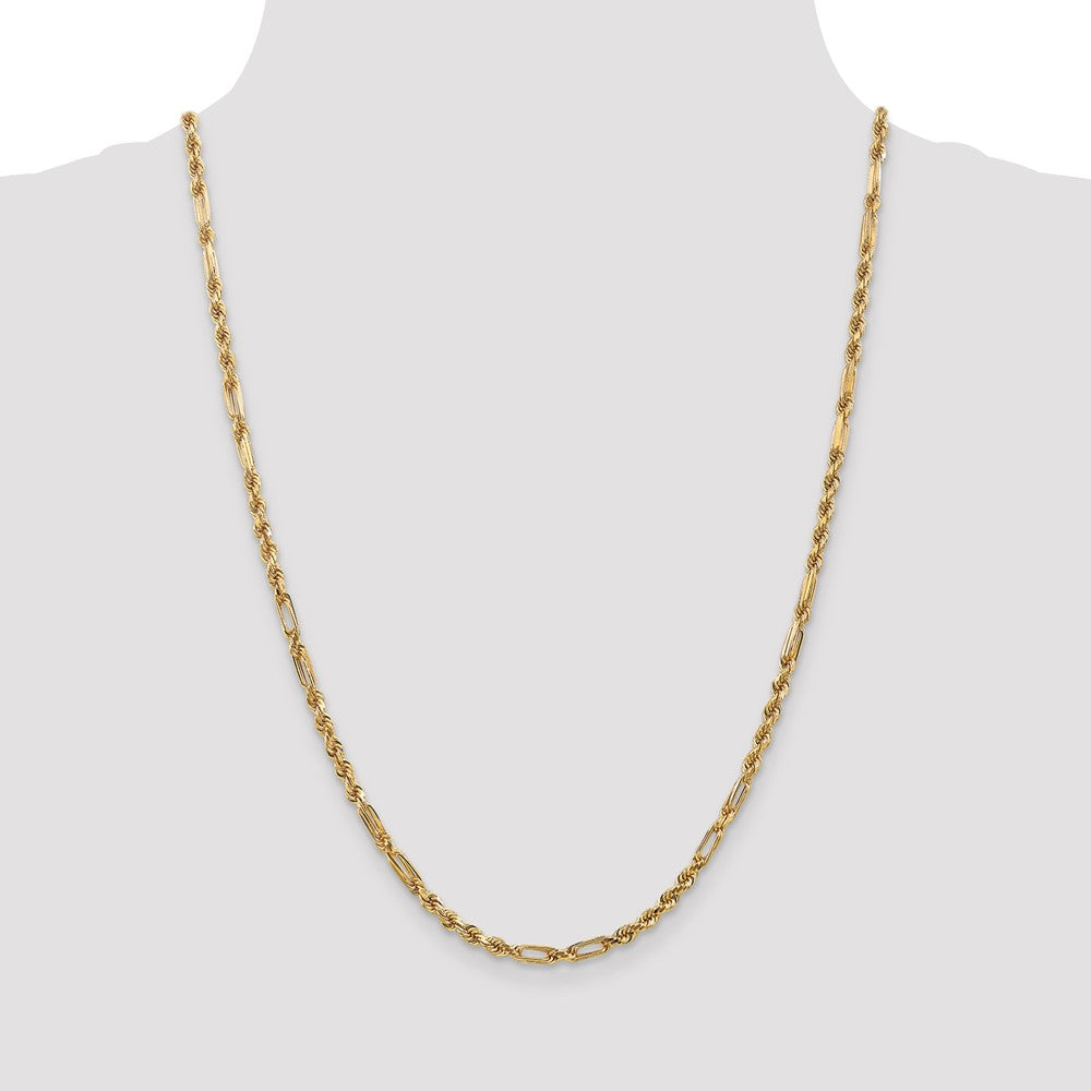 14K Yellow Gold 24 Inch 3mm Diamond-Cut Milano Rope With Lobster Clasp Chain Necklace
