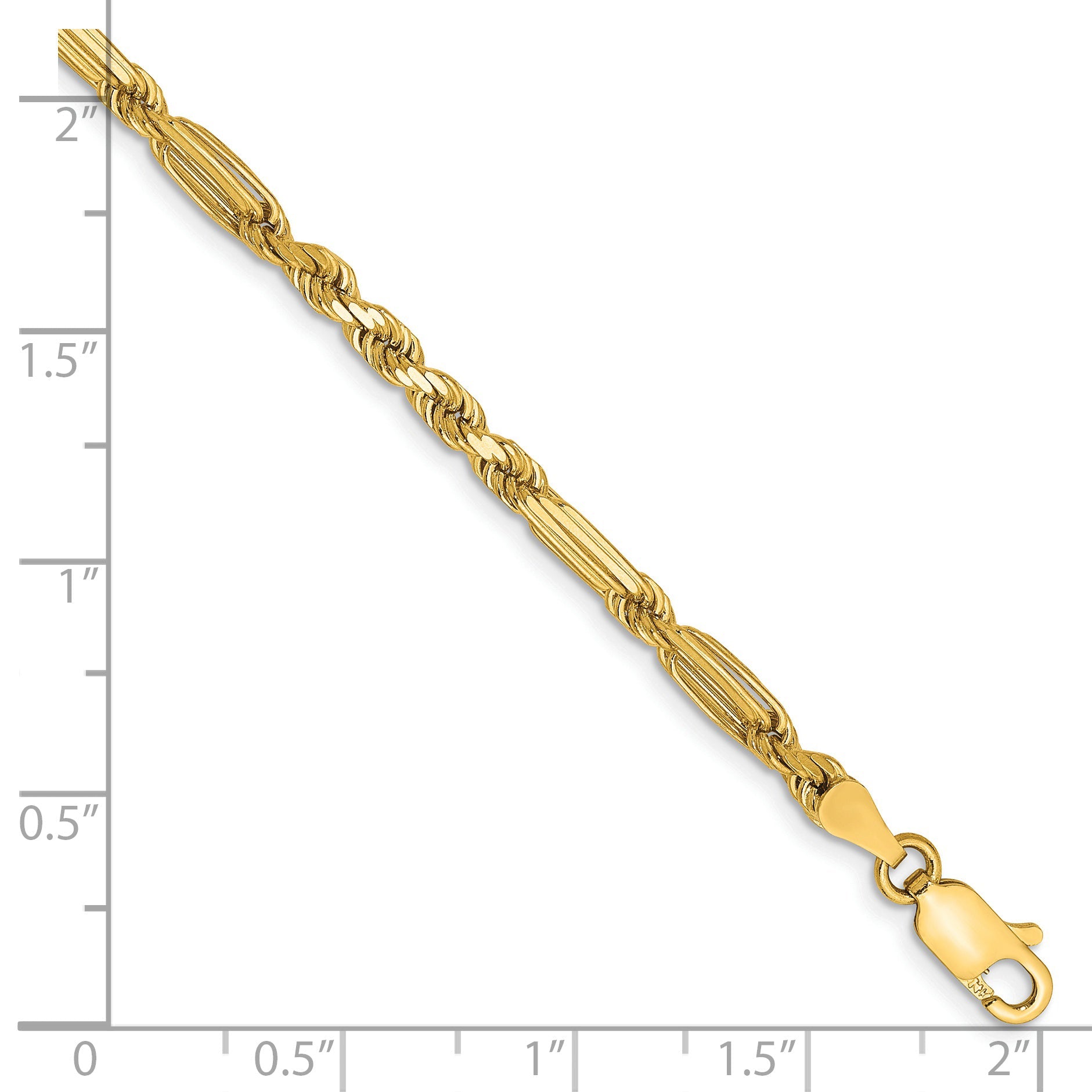 14K Yellow Gold 7 Inch 3mm Diamond-Cut Milano Rope With Lobster Clasp Chain Bracelet