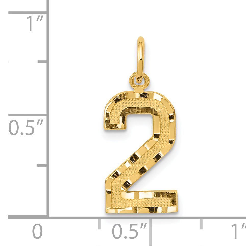 14K Yellow Gold Medium Diamond-Cut Number 2 Charm