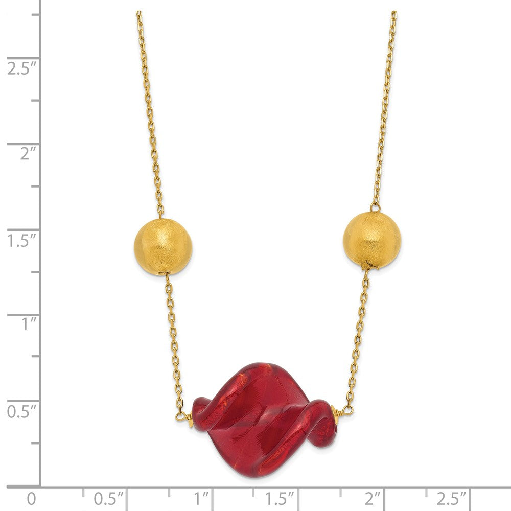 14K Yellow Gold 14Ky Red & Murano Glass Bead Necklace