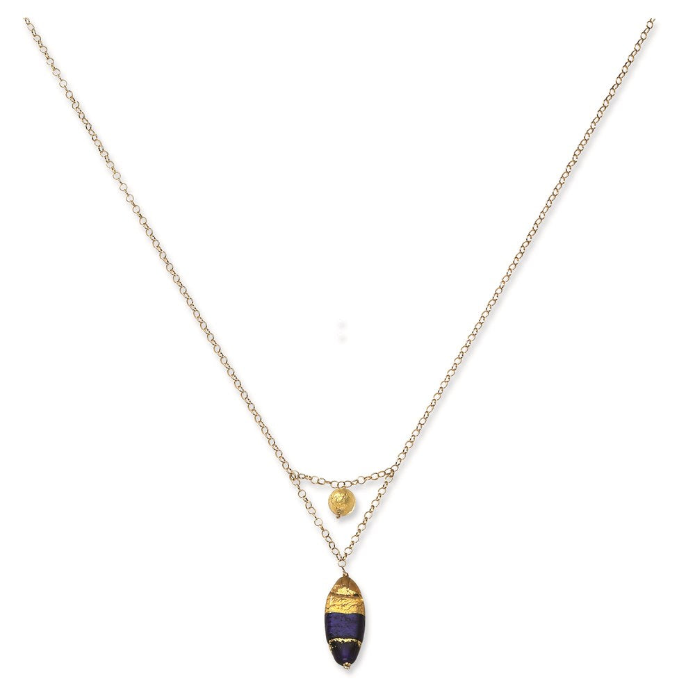 14K Yellow Gold Murano Glass Bead V Necklace