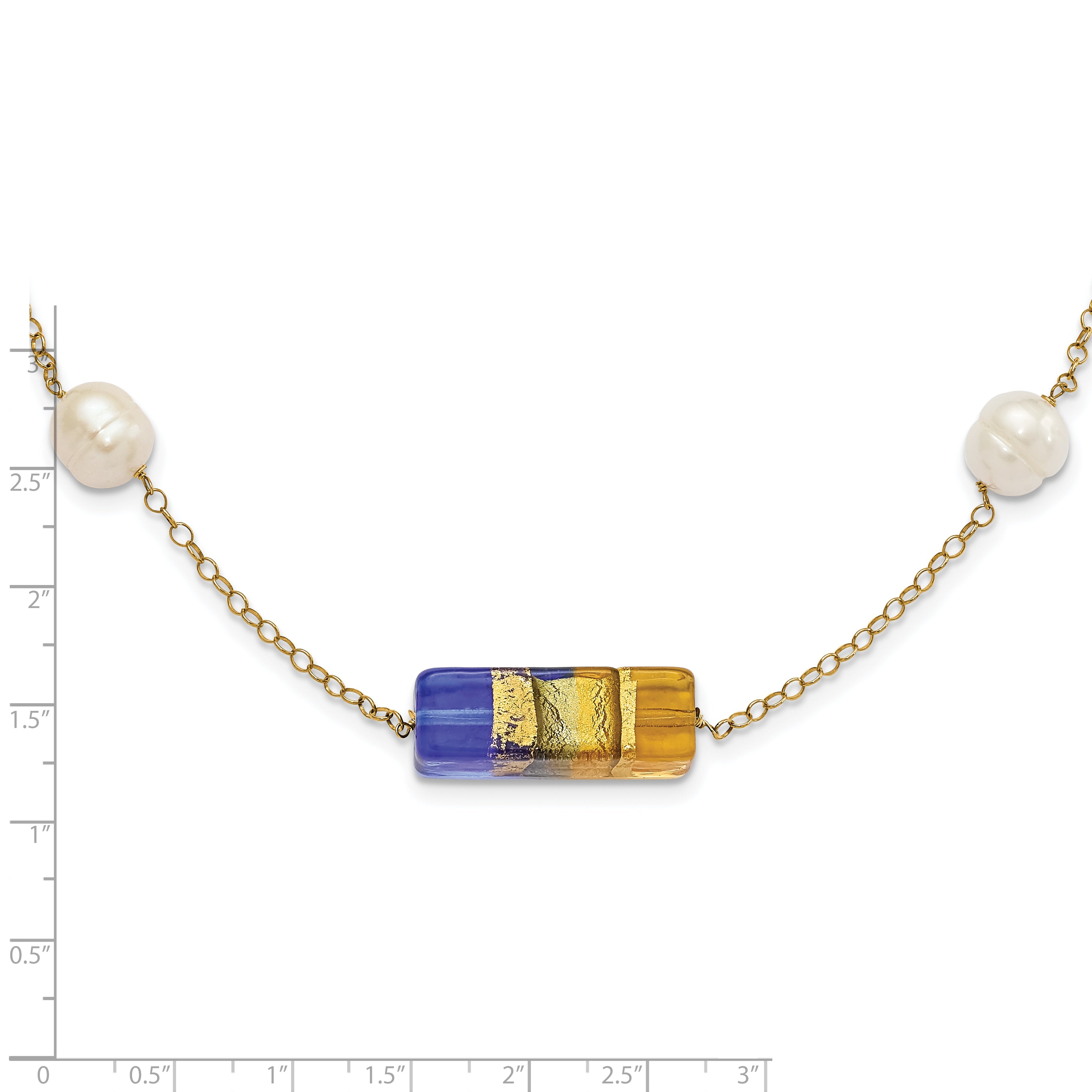 14K Yellow Gold 14Ky Fw Cultured Pearl & Murano Glass Bead Necklace