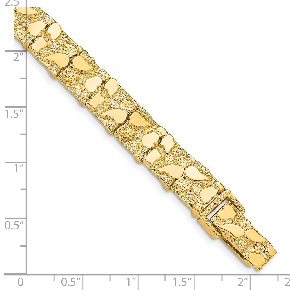 14K Yellow Gold Polished And Textured 9.5mm 7 Inch Nugget Bracelet