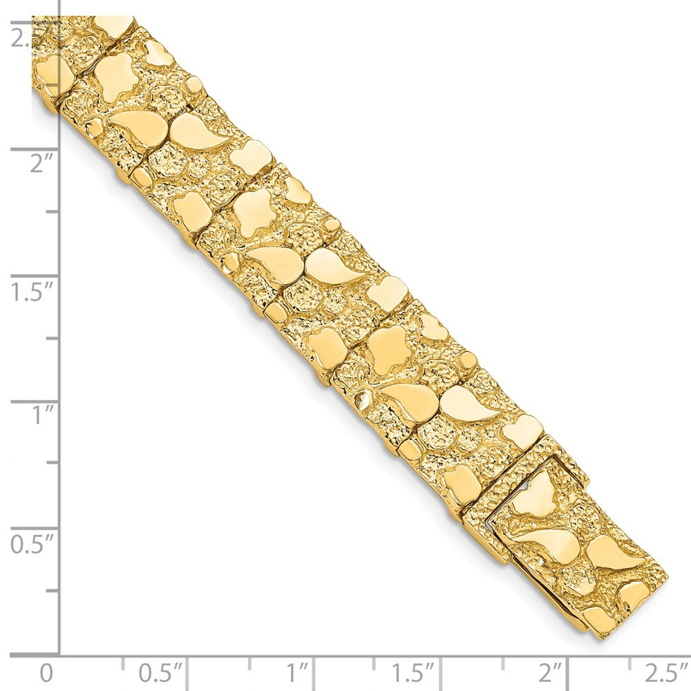 14K Yellow Gold Polished And Textured 12.50mm 8 Inch Nugget Bracelet