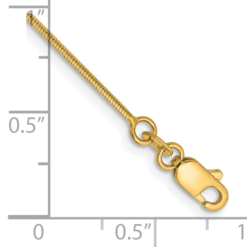 14K Yellow Gold 7 Inch .8mm Octagonal Snake With Lobster Clasp Bracelet