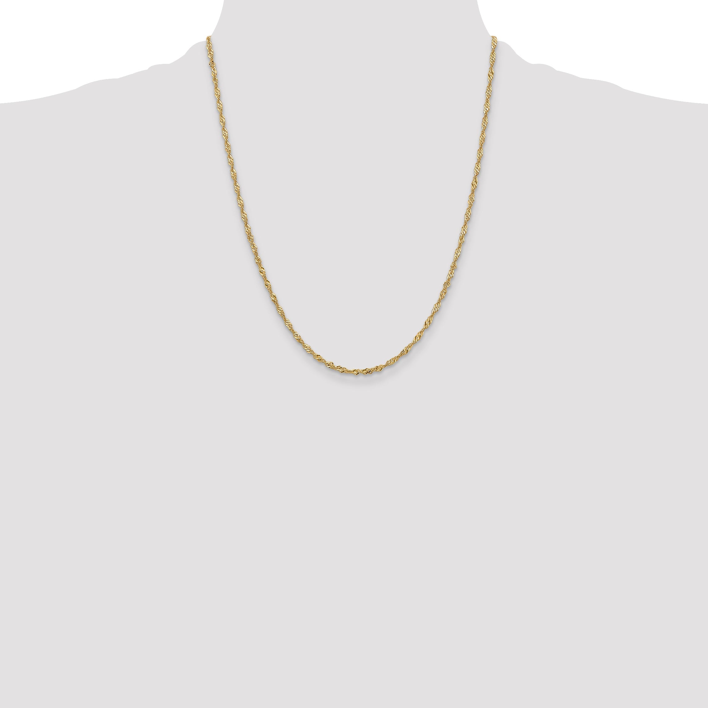 14K Yellow Gold 22 Inch 2mm Singapore With Lobster Clasp Chain Necklace