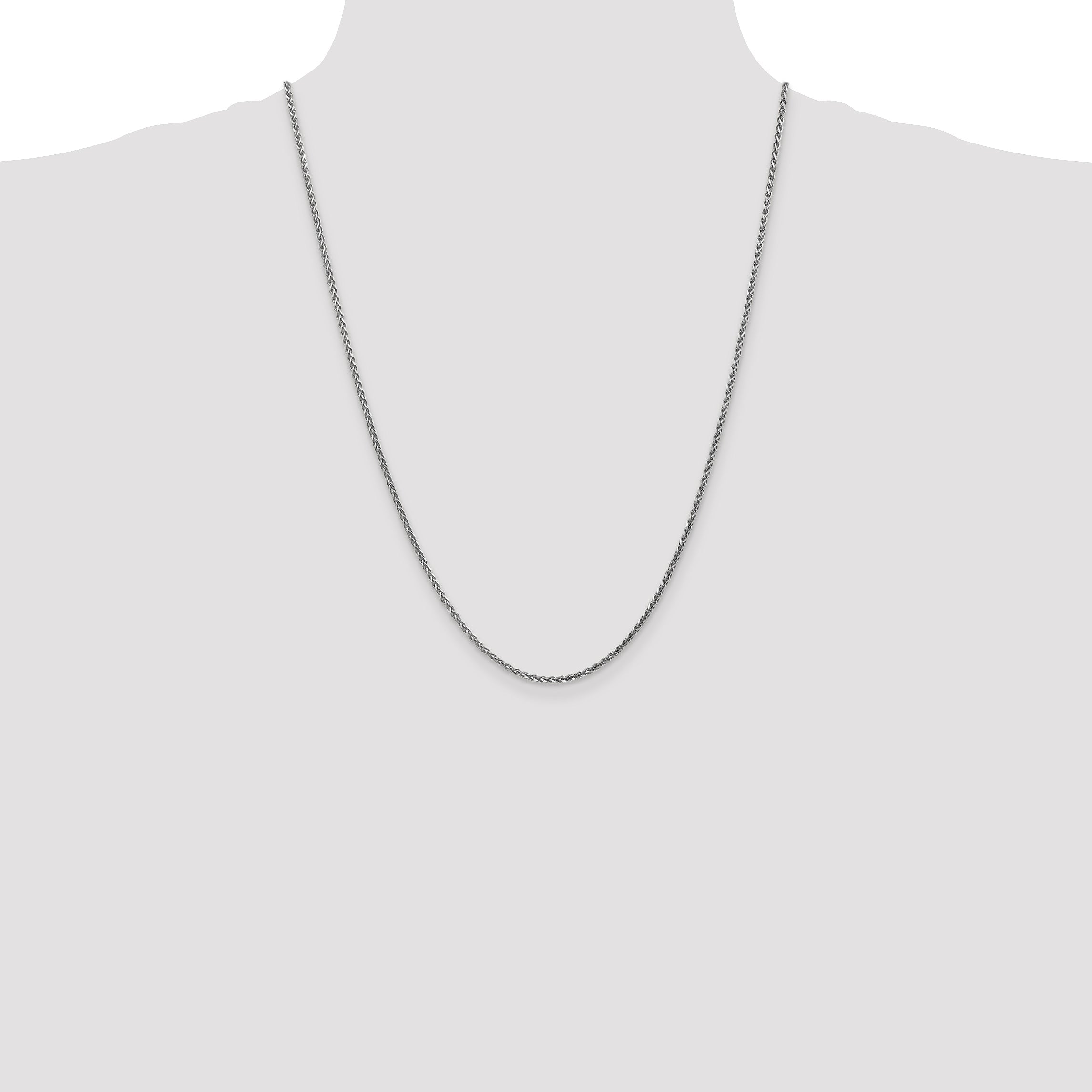 14K White Gold 24 Inch 2.1mm Diamond-Cut Spiga With Lobster Clasp Chain Necklace