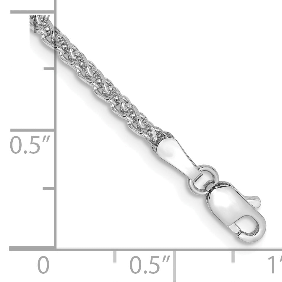 14K White Gold 7 Inch 2.1mm Diamond-Cut Spiga With Lobster Clasp Bracelet
