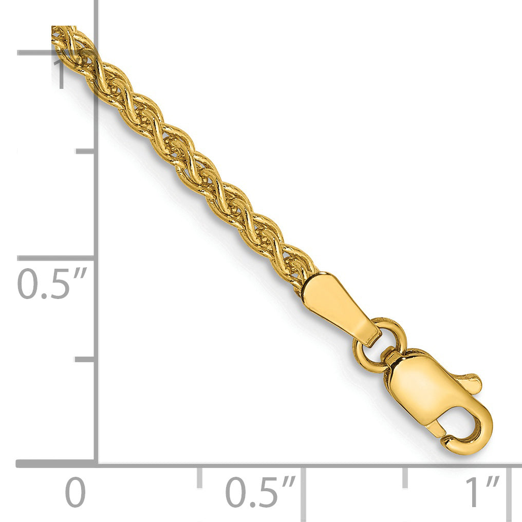 14K Yellow Gold 7 Inch 2.1mm Spiga With Lobster Clasp Bracelet