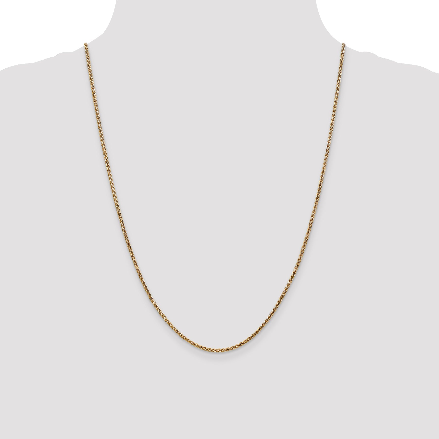 14K Yellow Gold 24 Inch 2.1mm Diamond-Cut Spiga With Lobster Clasp Chain Necklace