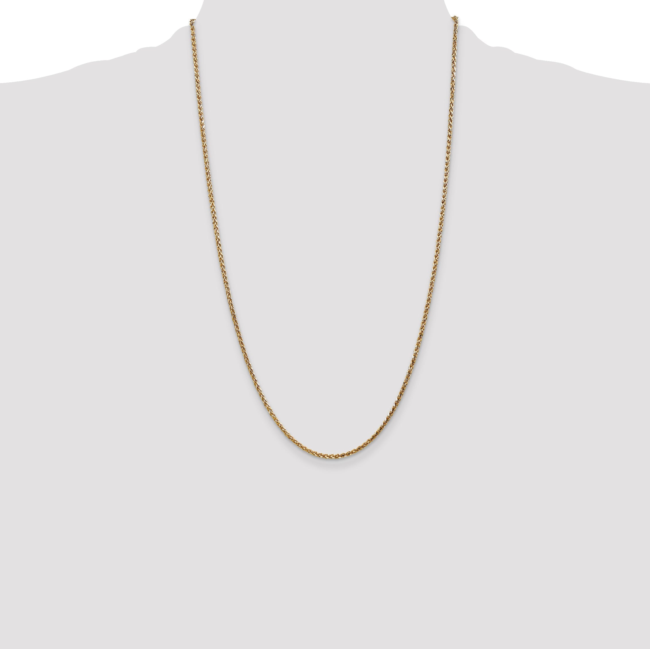 14K Yellow Gold 26 Inch 2.1mm Diamond-Cut Spiga With Lobster Clasp Chain Necklace