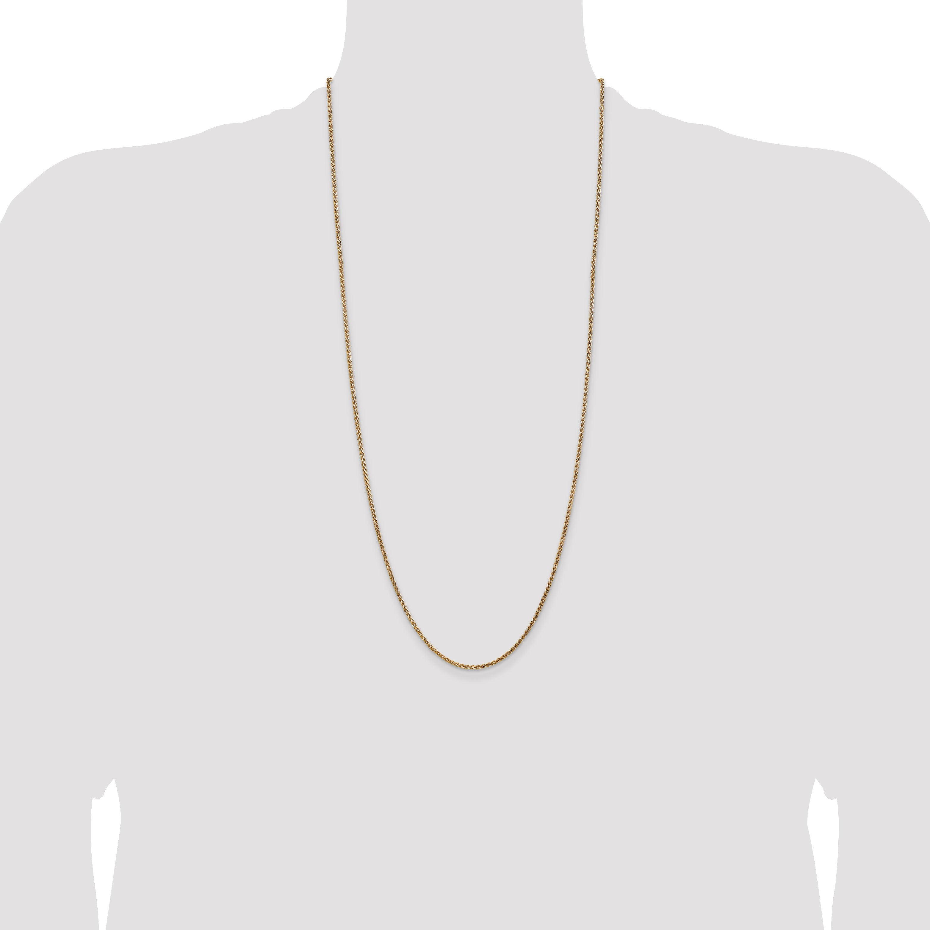 14K Yellow Gold 30 Inch 2.1mm Diamond-Cut Spiga With Lobster Clasp Chain Necklace