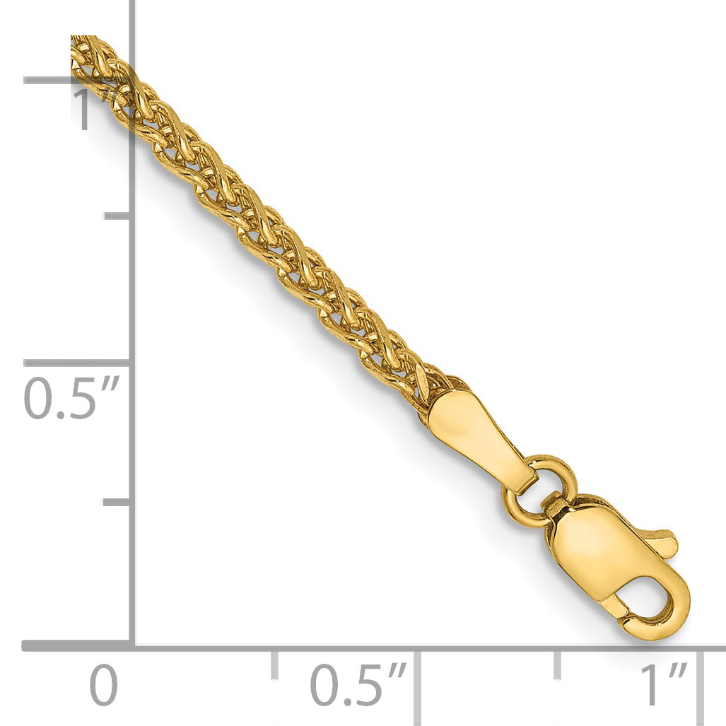 14K Yellow Gold 7 Inch 2.1mm Diamond-Cut Spiga With Lobster Clasp Bracelet