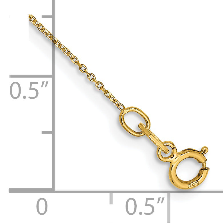 14K Yellow Gold 10 Inch .6mm Diamond-Cut Round Open Link Cable With Spring Ring Clasp Anklet