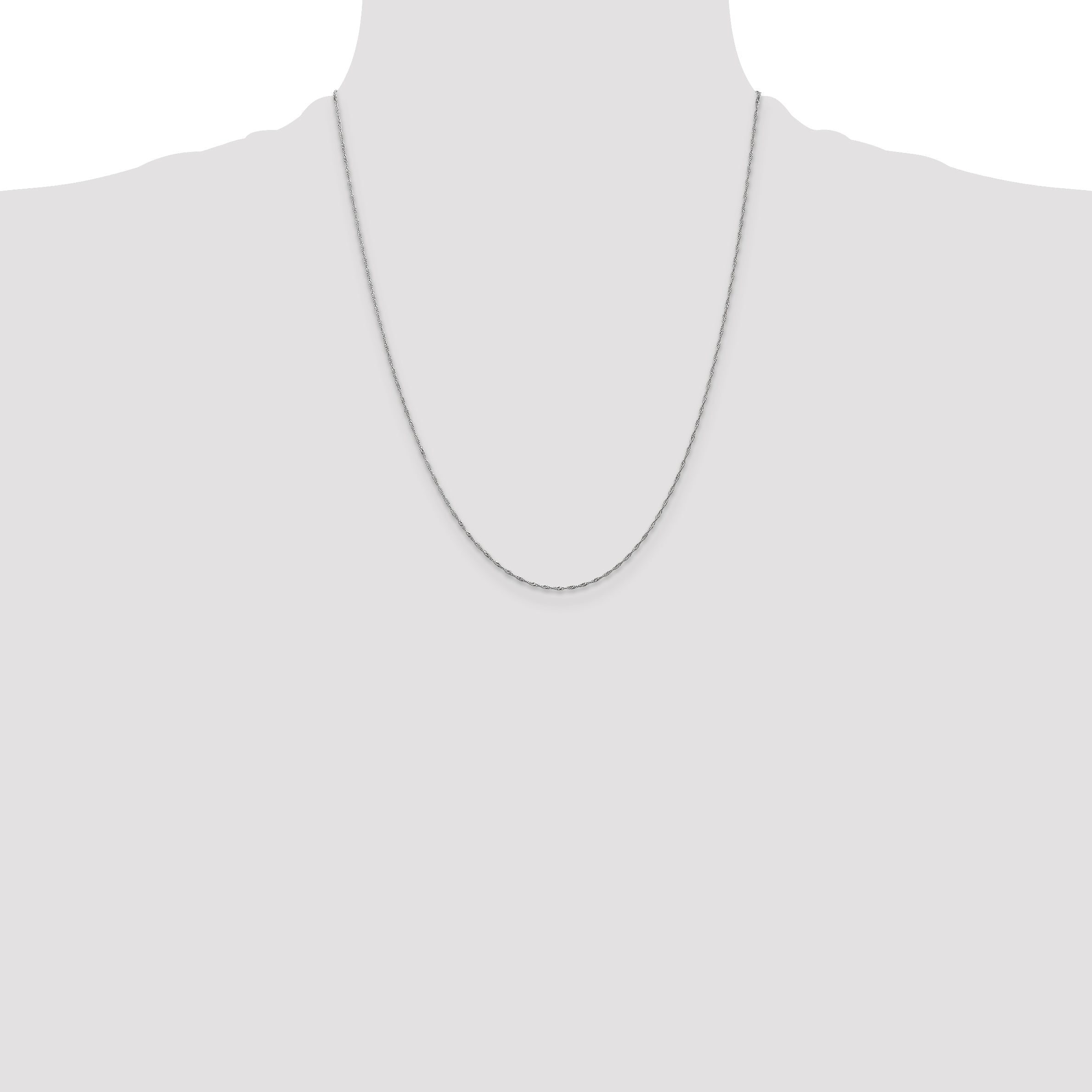 14K White Gold 22 Inch 1mm Singapore With Spring Ring Clasp Chain Necklace