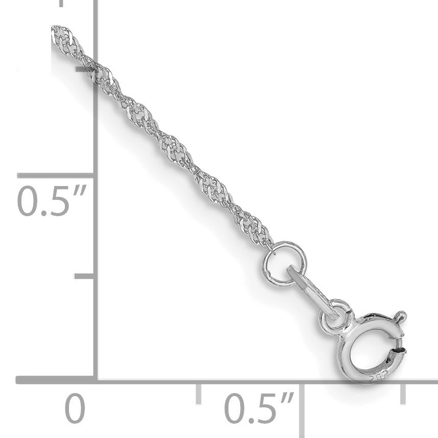 14K White Gold 9 Inch 1.10mm Singapore With Spring Ring Clasp Anklet