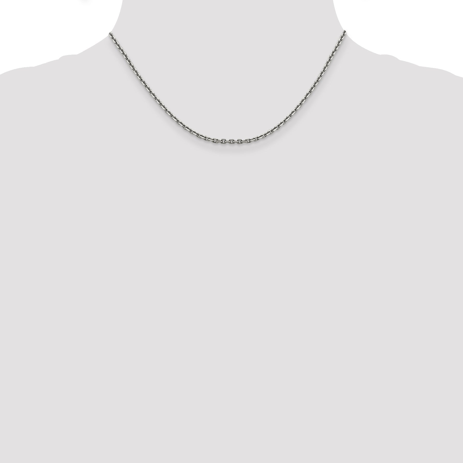 14K White Gold 16 Inch 2.5mm Diamond-Cut Cable With Lobster Clasp Chain Necklace