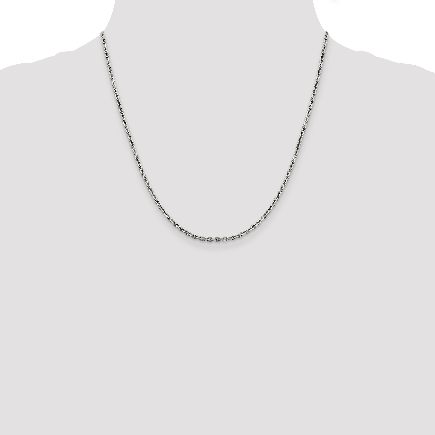 14K White Gold 20 Inch 2.5mm Diamond-Cut Cable With Lobster Clasp Chain Necklace