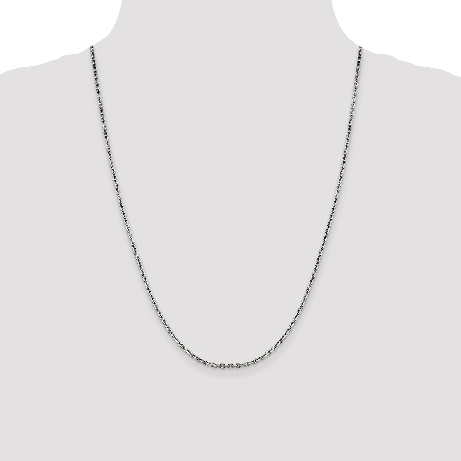 14K White Gold 24 Inch 2.5mm Diamond-Cut Cable With Lobster Clasp Chain Necklace
