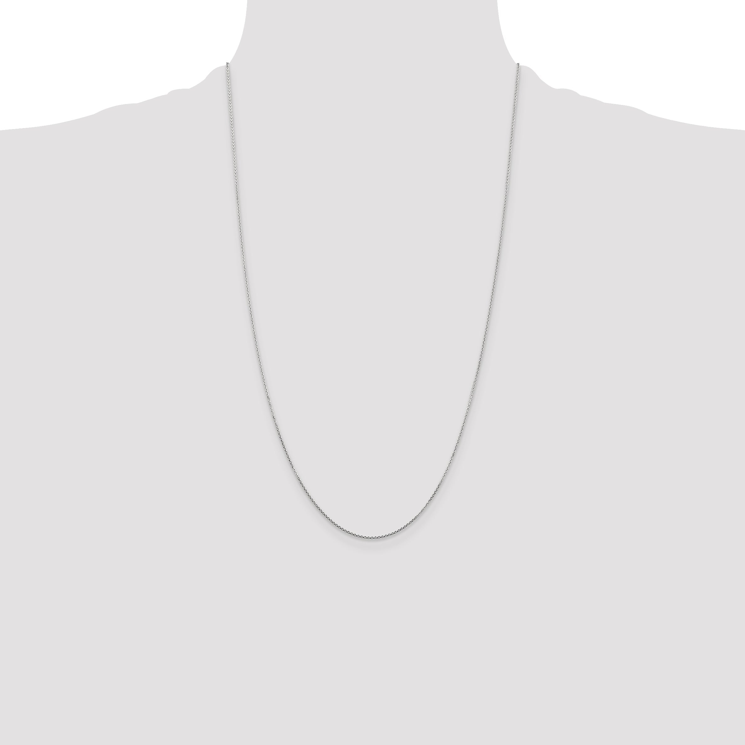 14K White Gold 26 Inch .8mm Diamond-Cut Round Open Link Cable With Lobster Clasp Chain Necklace