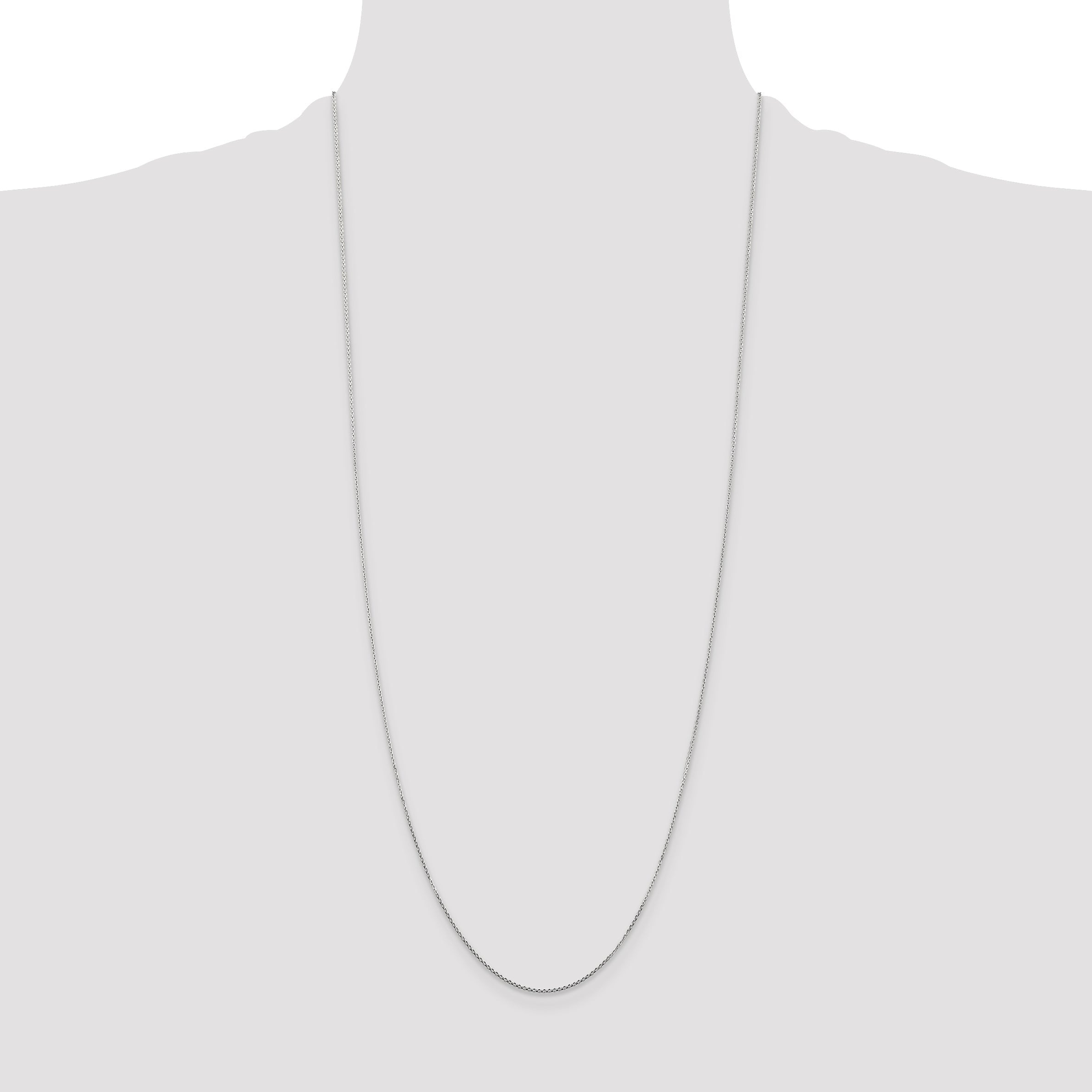 14K White Gold 30 Inch .8mm Diamond-Cut Round Open Link Cable With Lobster Clasp Chain Necklace