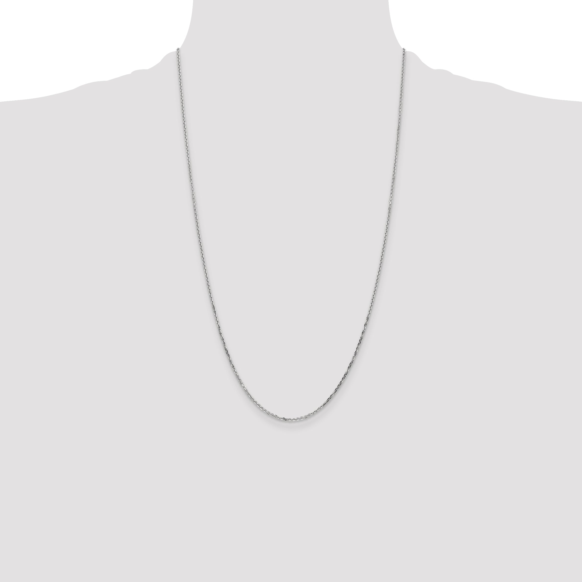 14K White Gold 26 Inch 1.4mm Diamond-Cut Round Open Link Cable With Lobster Clasp Chain Necklace