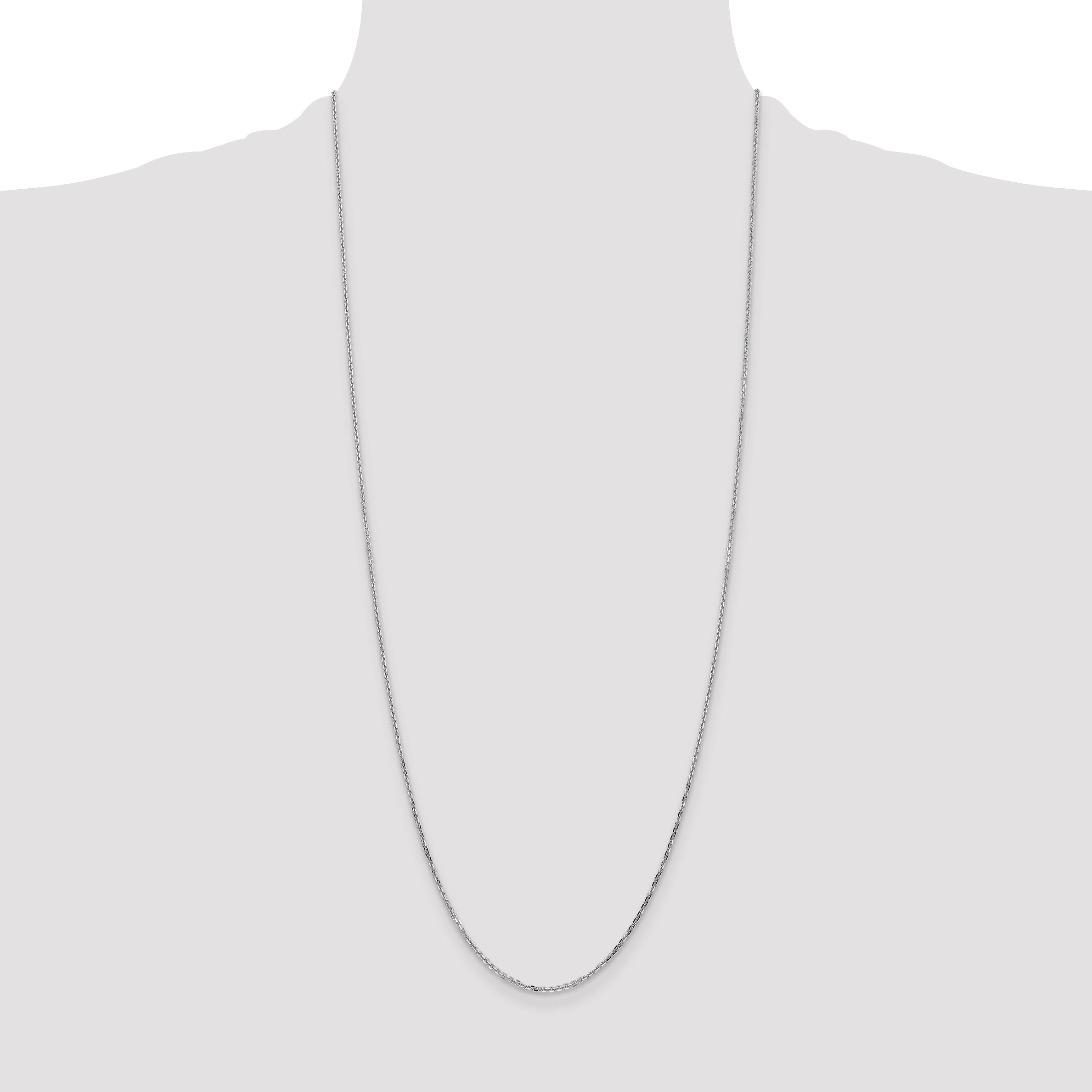 14K White Gold 30 Inch 1.4mm Diamond-Cut Round Open Link Cable With Lobster Clasp Chain Necklace