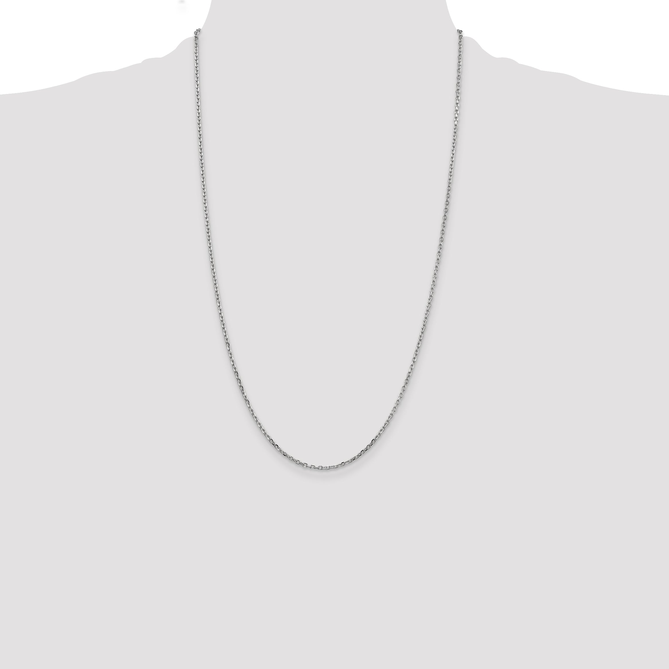 14K White Gold 26 Inch 1.8mm Diamond-Cut Round Open Link Cable With Lobster Clasp Chain Necklace