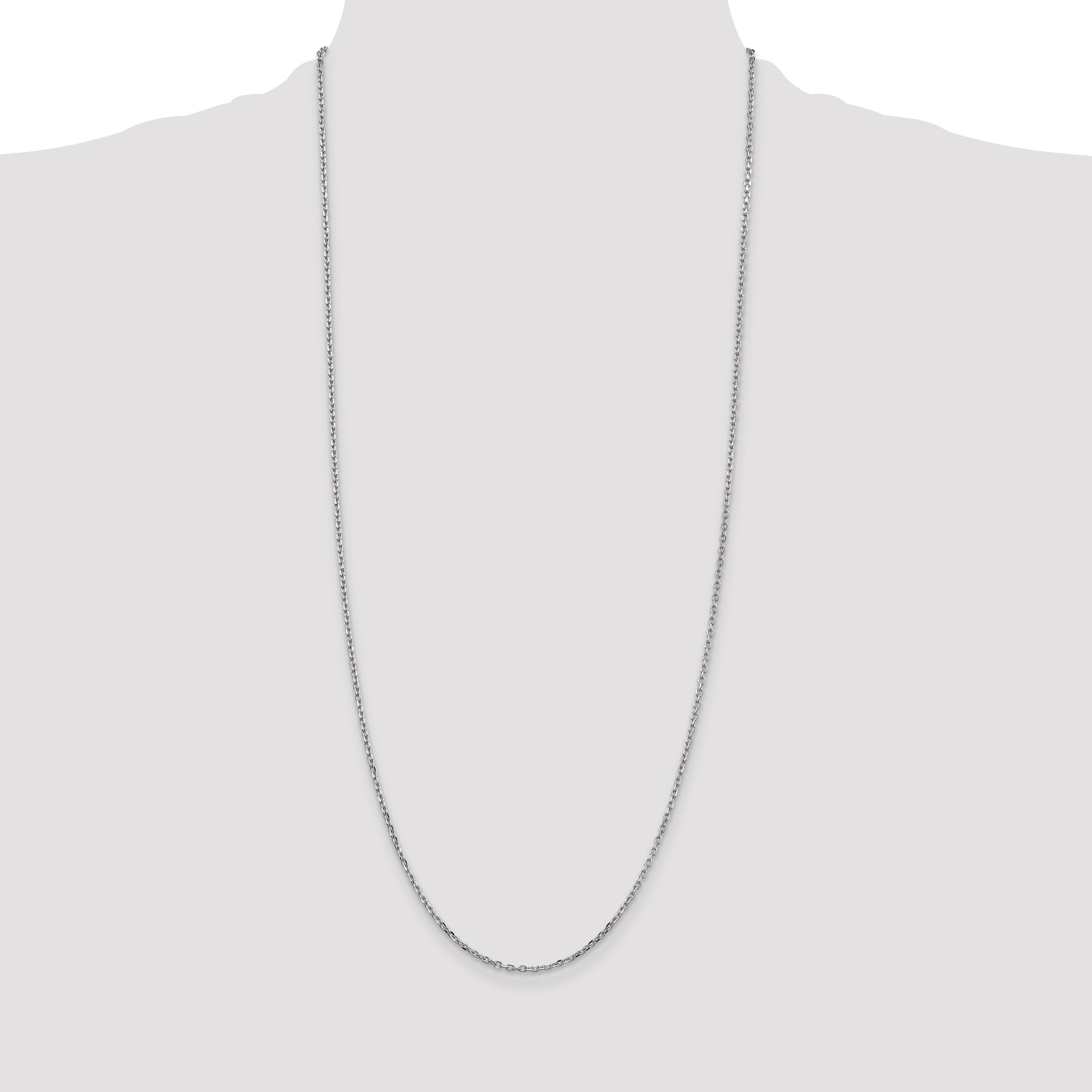14K White Gold 30 Inch 1.8mm Diamond-Cut Round Open Link Cable With Lobster Clasp Chain Necklace