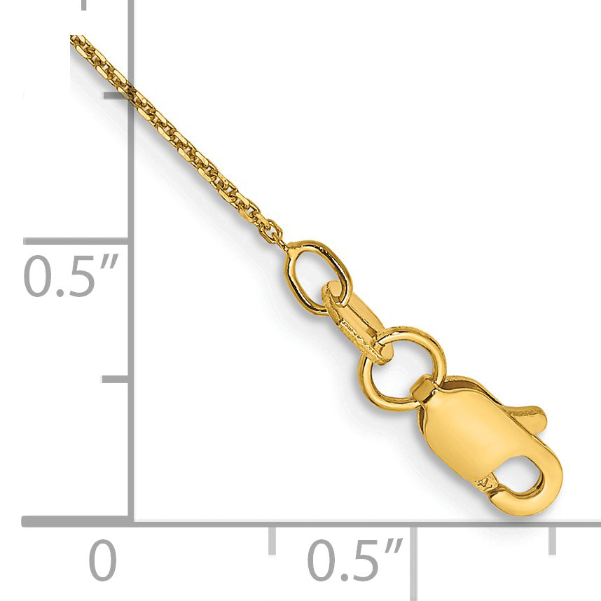 14K Yellow Gold 10 Inch .8mm Diamond-Cut Round Open Link Cable With Lobster Clasp Anklet