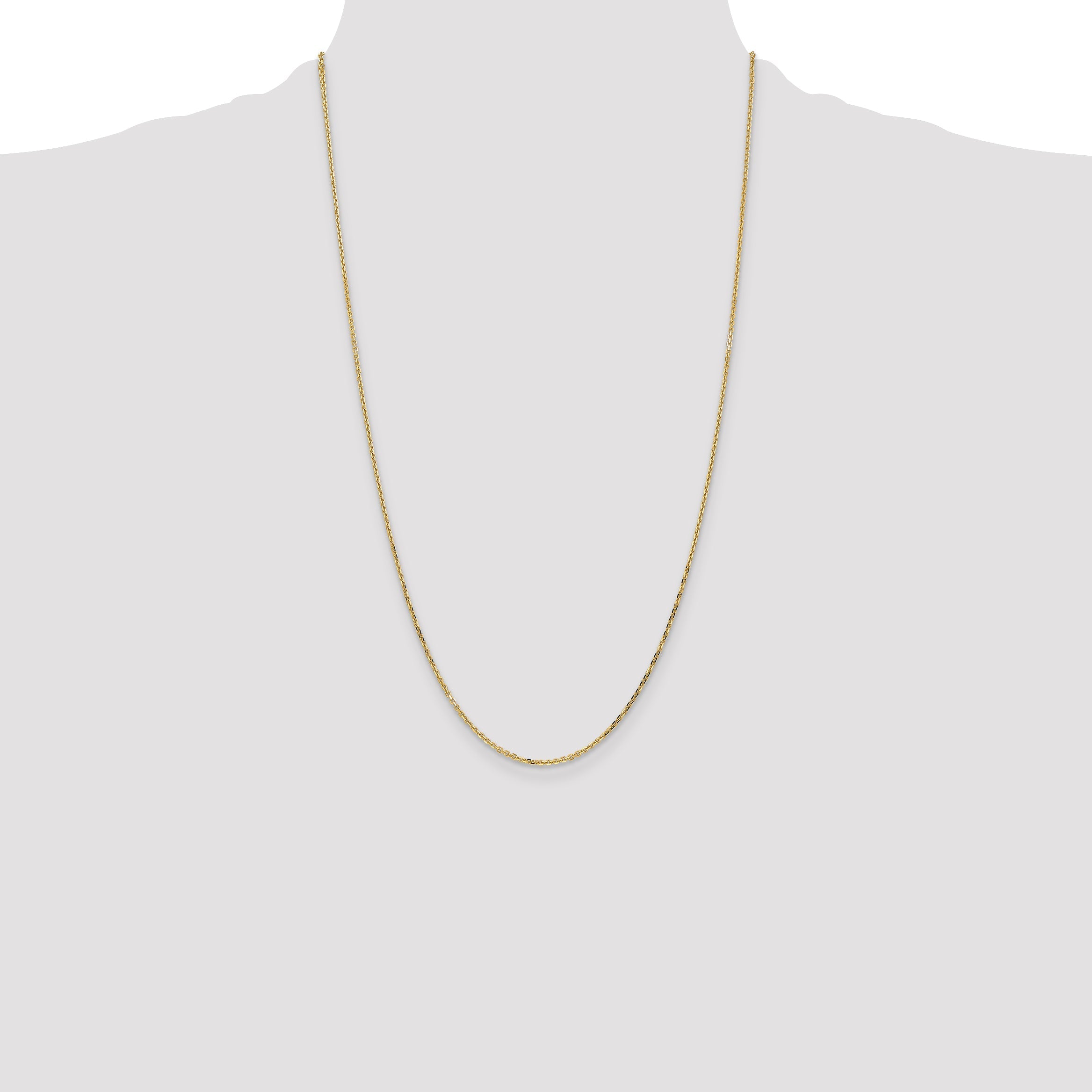 14K Yellow Gold 26 Inch 1.4mm Diamond-Cut Round Open Link Cable With Lobster Clasp Chain Necklace