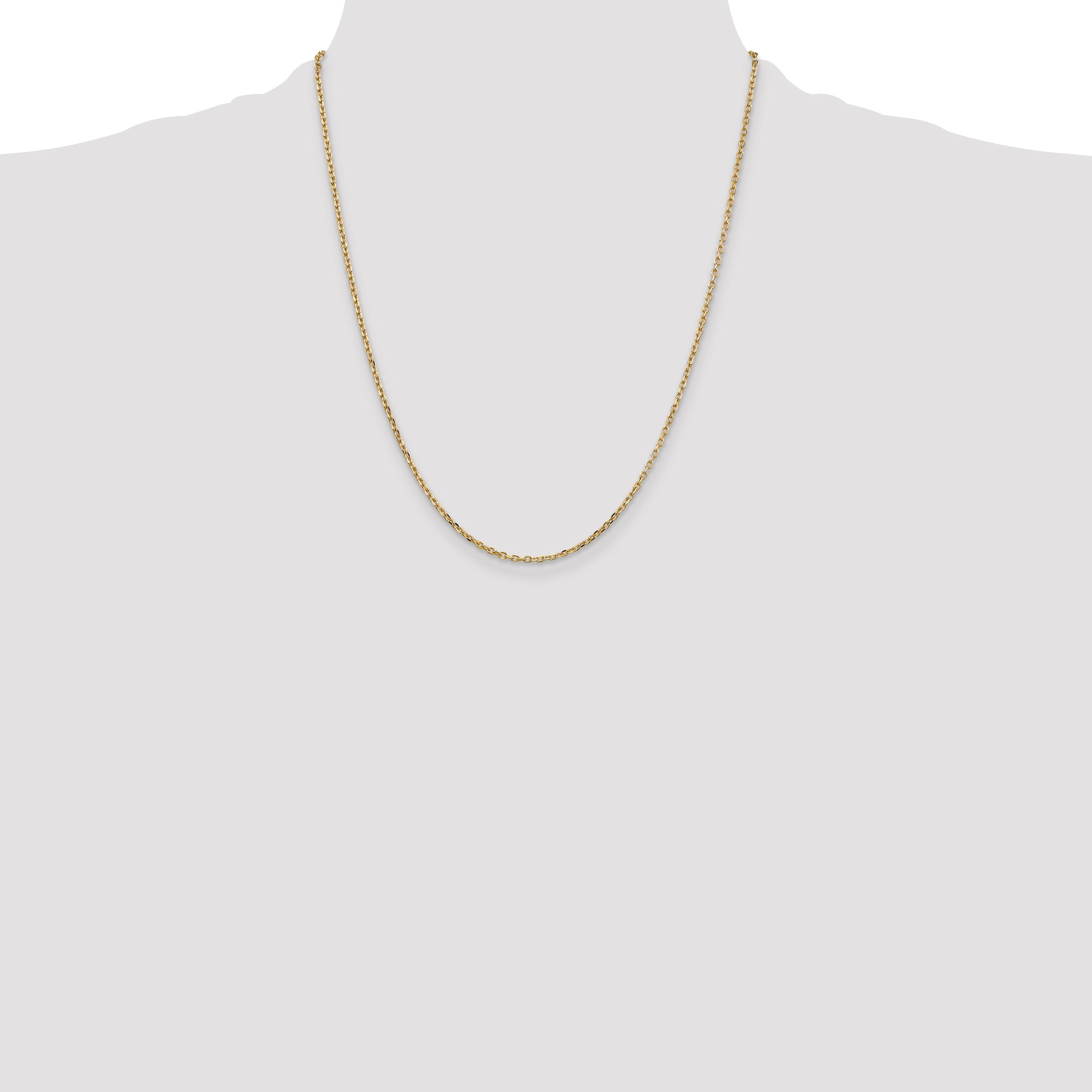 14K Yellow Gold 22 Inch 1.8mm Diamond-Cut Round Open Link Cable With Lobster Clasp Chain Necklace
